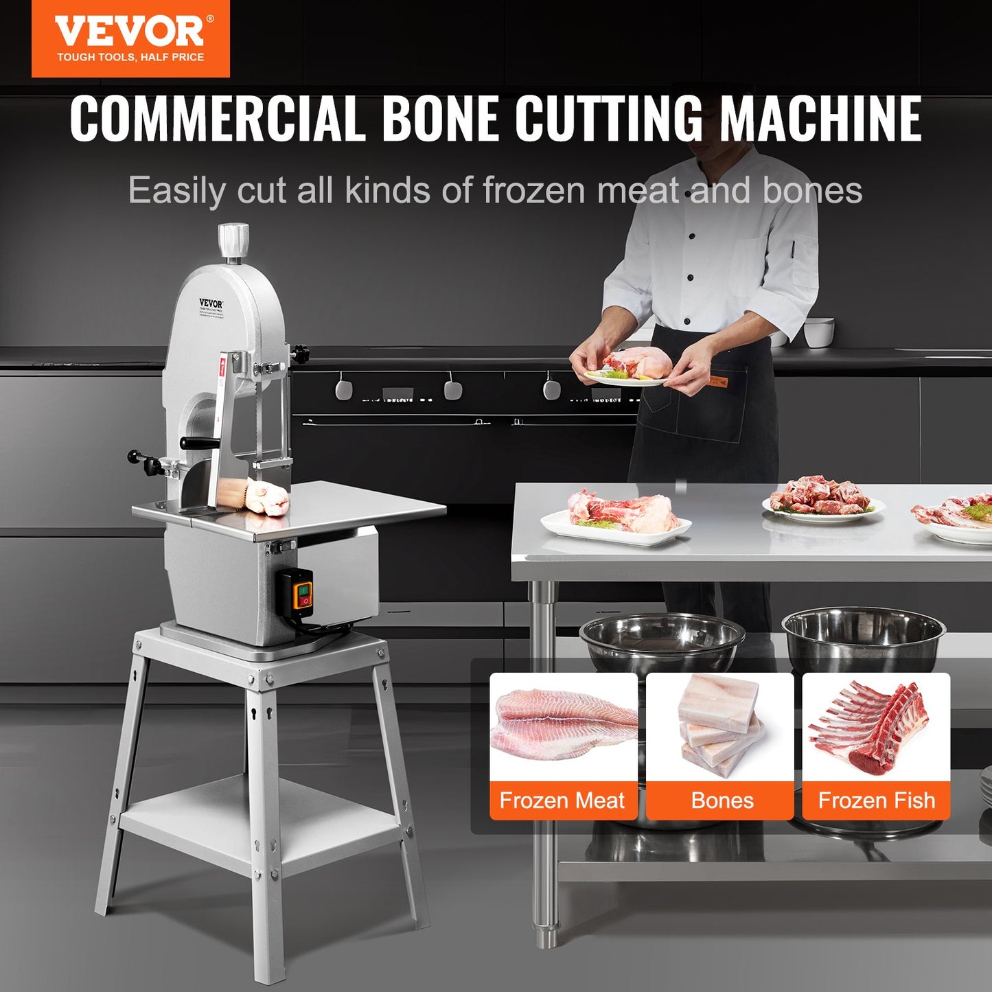 1800W Commercial Electric Meat Band Saw Stainless Steel Bone Saw Machine