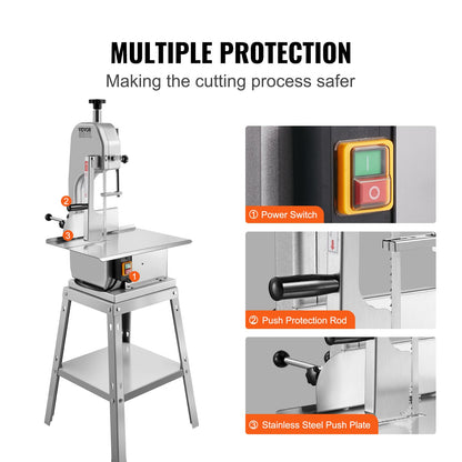 850W Commercial Electric Meat Band Saw Stainless Steel Bone Saw Machine