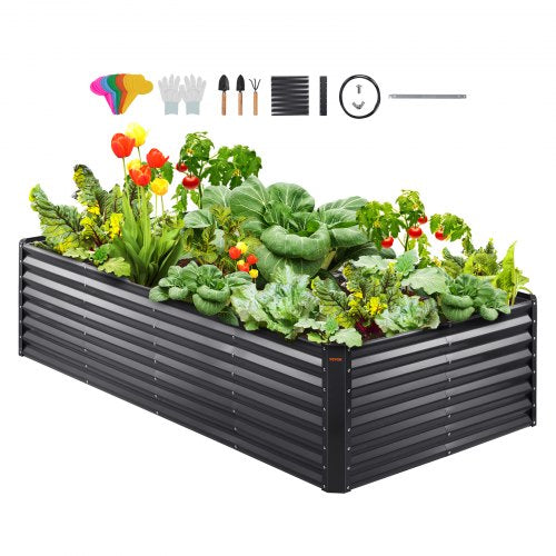Raised Garden Bed, 8 x 4 x 2 ft Galvanized Metal Planter Box, Outdoor Planting Boxes with Open Base, for Growing Flowers/Vegetables/Herbs in Backyard/Garden/Patio/Balcony, Dark Gray