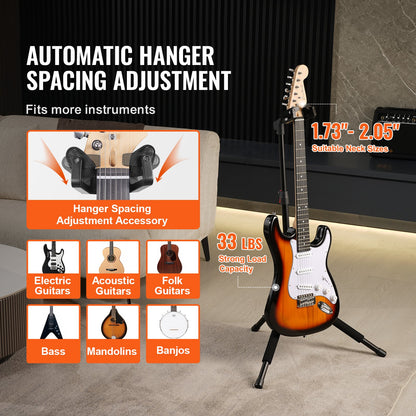 Tripod Guitar Stand, 33 lbs/15 kg Load Capacity, Floor-Standing Foldable Guitar Stand Display Rack with 35.4-47.2 in/900-1200 mm Adjustable Height, for Guitar Acoustic Electric Classical Bass
