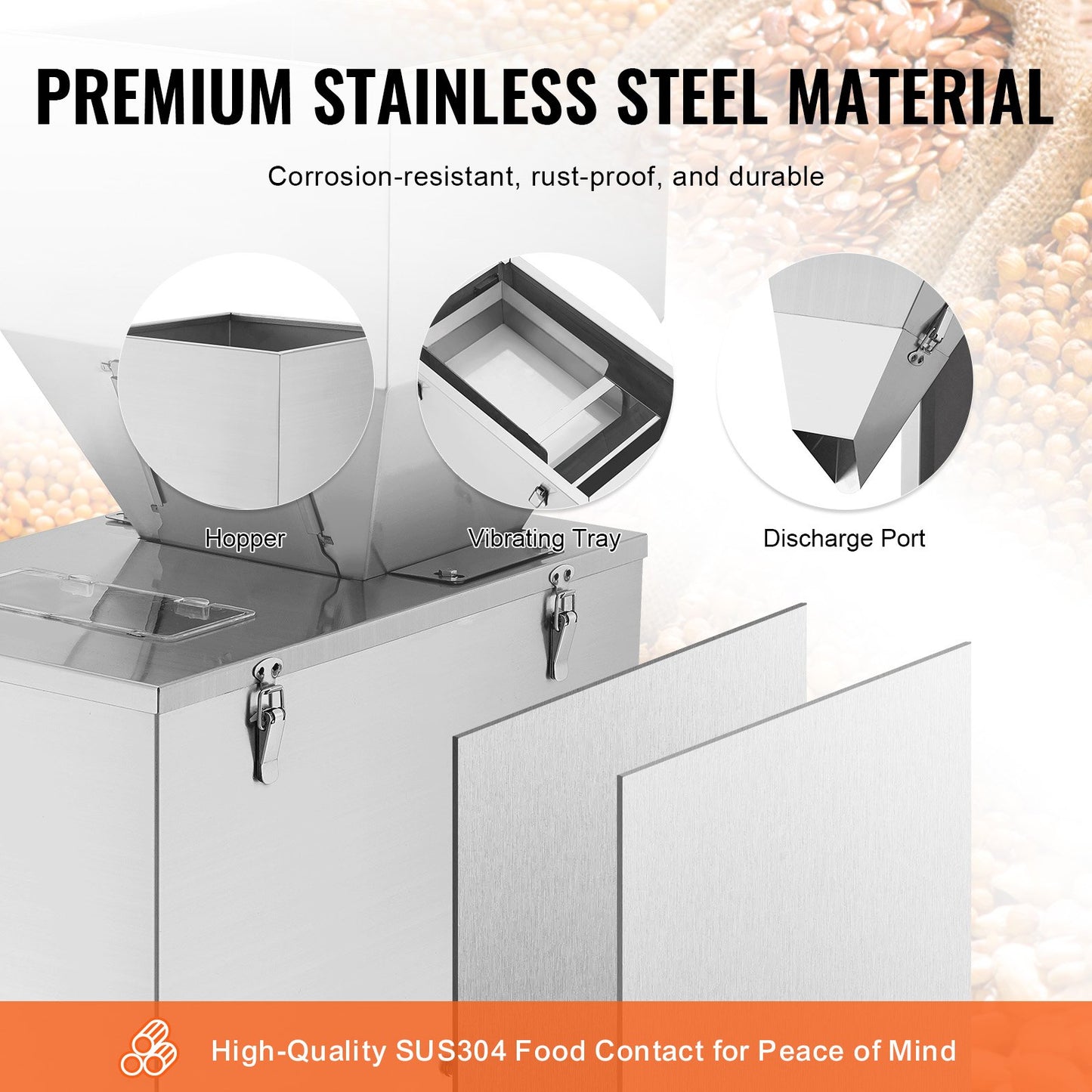 Partikelfüllmaschine, 0,044-6,6 lbs/20-3000 g, Automatische Abfüllmaschine mit Fußpedal, Edelstahl-Wiegefüllmaschine, Wiegefüller für Bohnen, Samen, Tee, Granulatverpackung