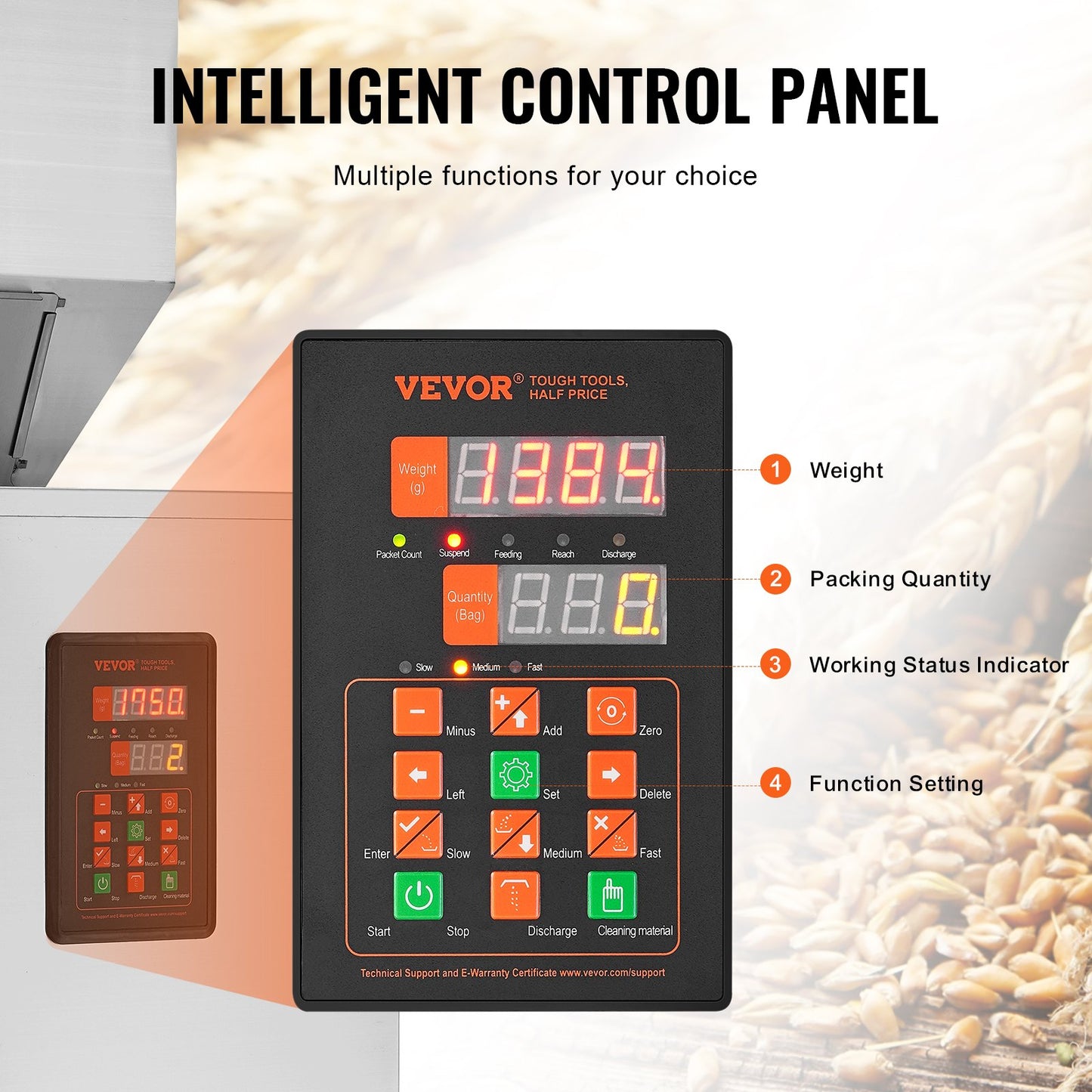 Partikelfyllningsmaskin, 0,044-11 lbs/20-5000 g, automatisk fyllningsmaskin med fotpedal, rostfritt stål vägningsfyllningsmaskin, vägningsfyllmedel för bönor, frön, te, granulär förpackning