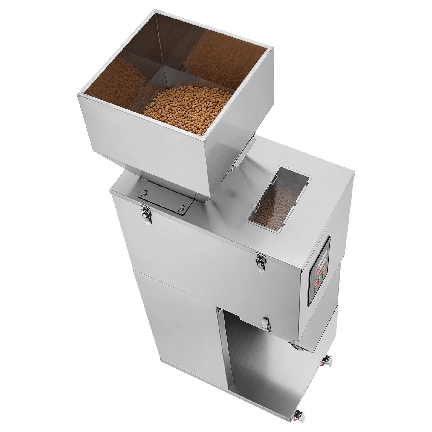 Partikelfyllningsmaskin, 0,044-11 lbs/20-5000 g, automatisk fyllningsmaskin med fotpedal, rostfritt stål vägningsfyllningsmaskin, vägningsfyllmedel för bönor, frön, te, granulär förpackning