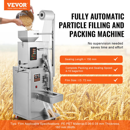 Automatic Particle Packing Machine, 0.002-0.22lbs/1-100g, Multi-function Pouch Powder Bag Weighing Filling Packing Machine, Powder Filling Machine for Tea Seeds Grain Flour Beans Glitter