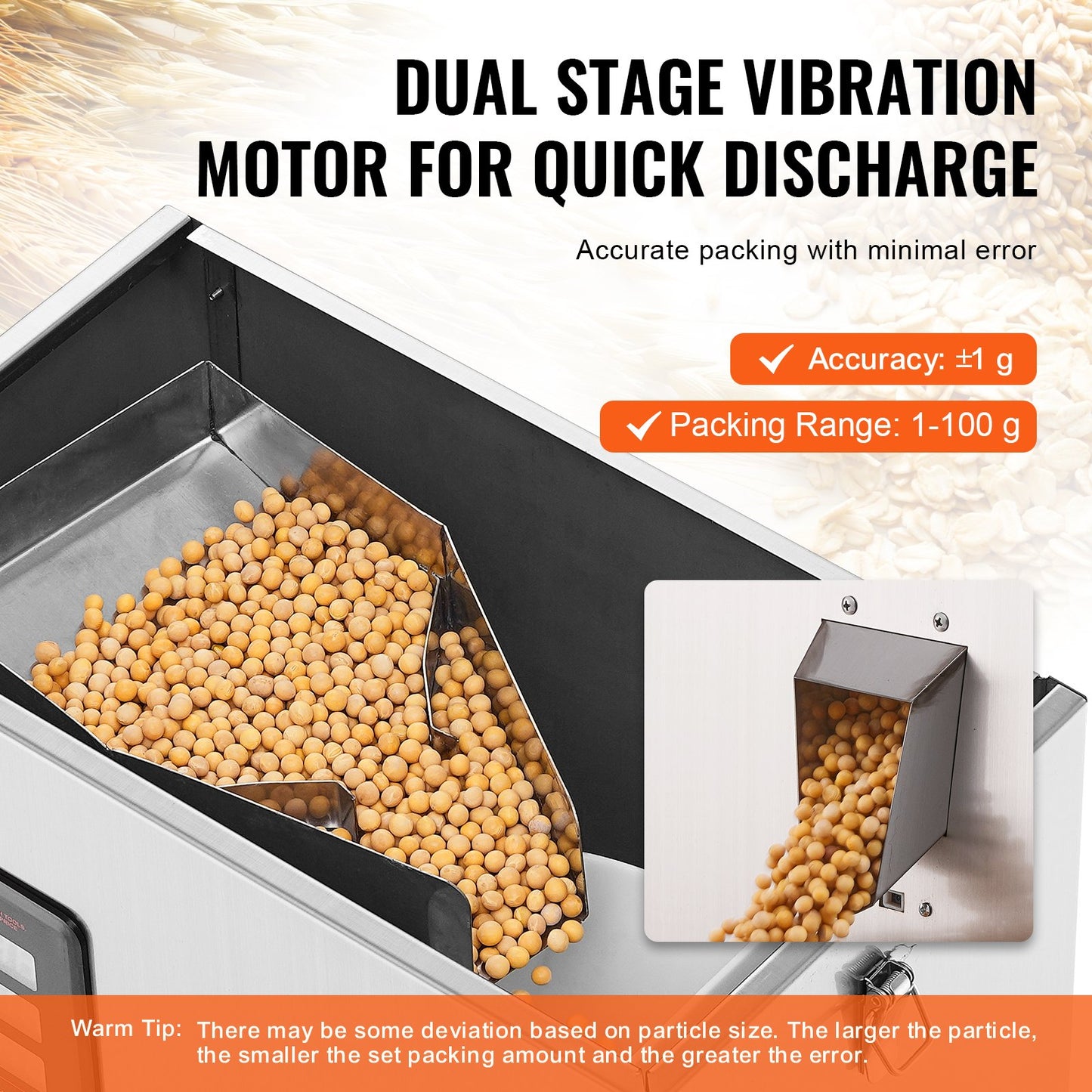 Automatic Particle Packing Machine, 0.002-0.22lbs/1-100g, Multi-function Pouch Powder Bag Weighing Filling Packing Machine, Powder Filling Machine for Tea Seeds Grain Flour Beans Glitter