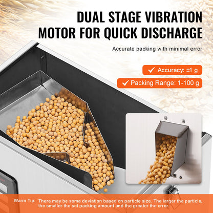 Automatic Particle Packing Machine, 0.002-0.22lbs/1-100g, Multi-function Pouch Powder Bag Weighing Filling Packing Machine, Powder Filling Machine for Tea Seeds Grain Flour Beans Glitter