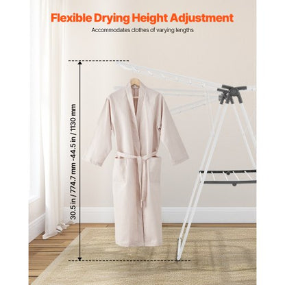 Foldable two-tier drying rack with sock clips and 21 drying rods white