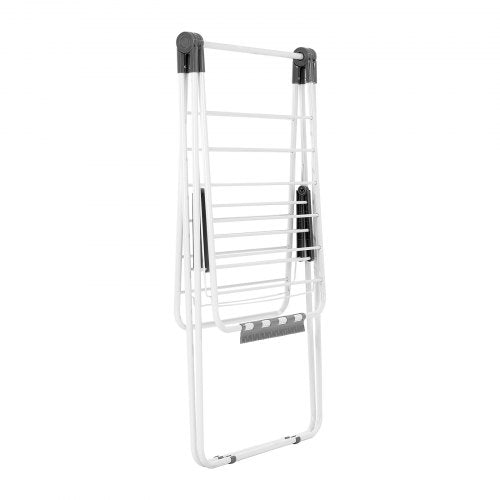 Foldable two-tier drying rack with sock clips and 21 drying rods white