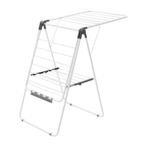 Foldable two-tier drying rack with sock clips and 21 drying rods white