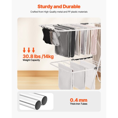 2-tier foldable clothes drying rack with sock clips and 31 drying rods white