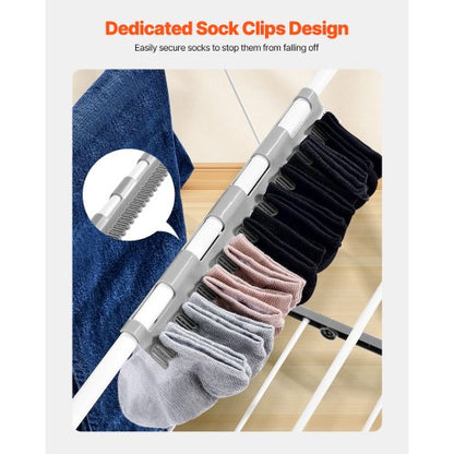 2-tier foldable clothes drying rack with sock clips and 31 drying rods white