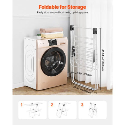 2-tier foldable clothes drying rack with sock clips and 31 drying rods white