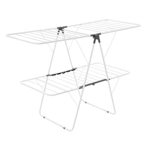 2-tier foldable clothes drying rack with sock clips and 31 drying rods white