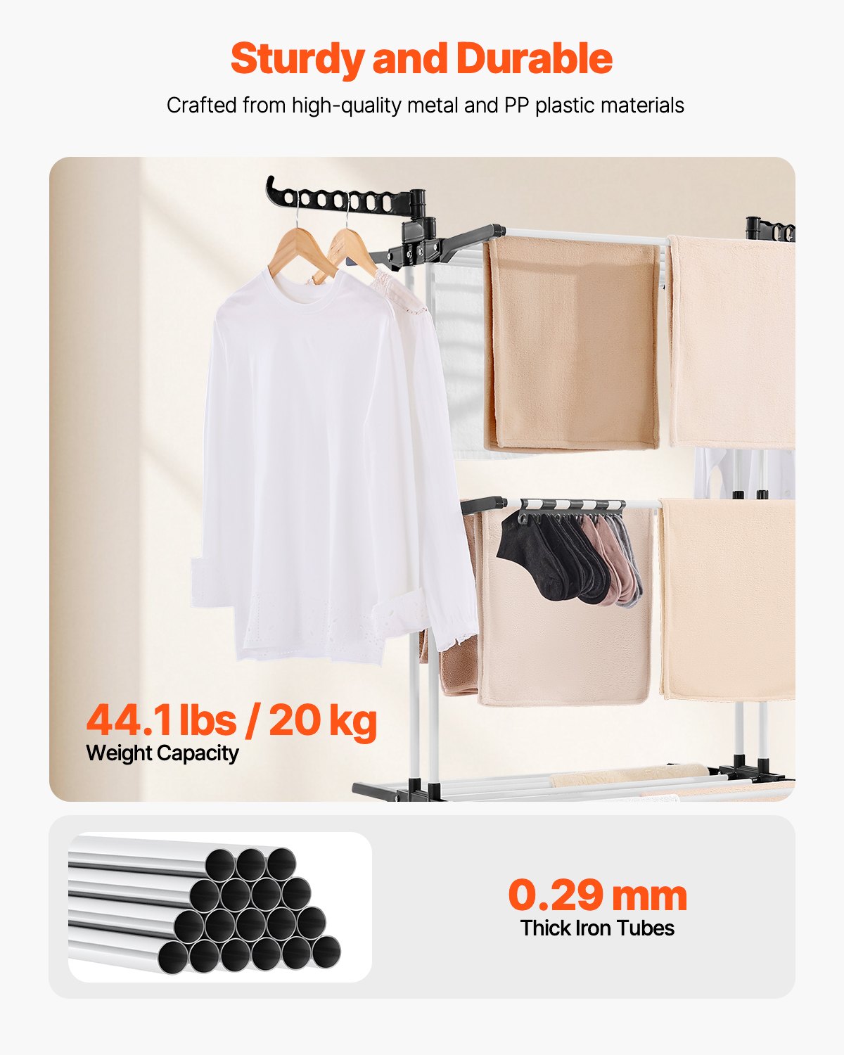 Clothes Drying Rack, 4-Tier Foldable Laundry Dryer Rack, Metal Drying Racks with 24 Drying Rods, Free-Standing and Portable Hanger with 4 Castors and Two Side Wings for Outdoor & Indoor Use