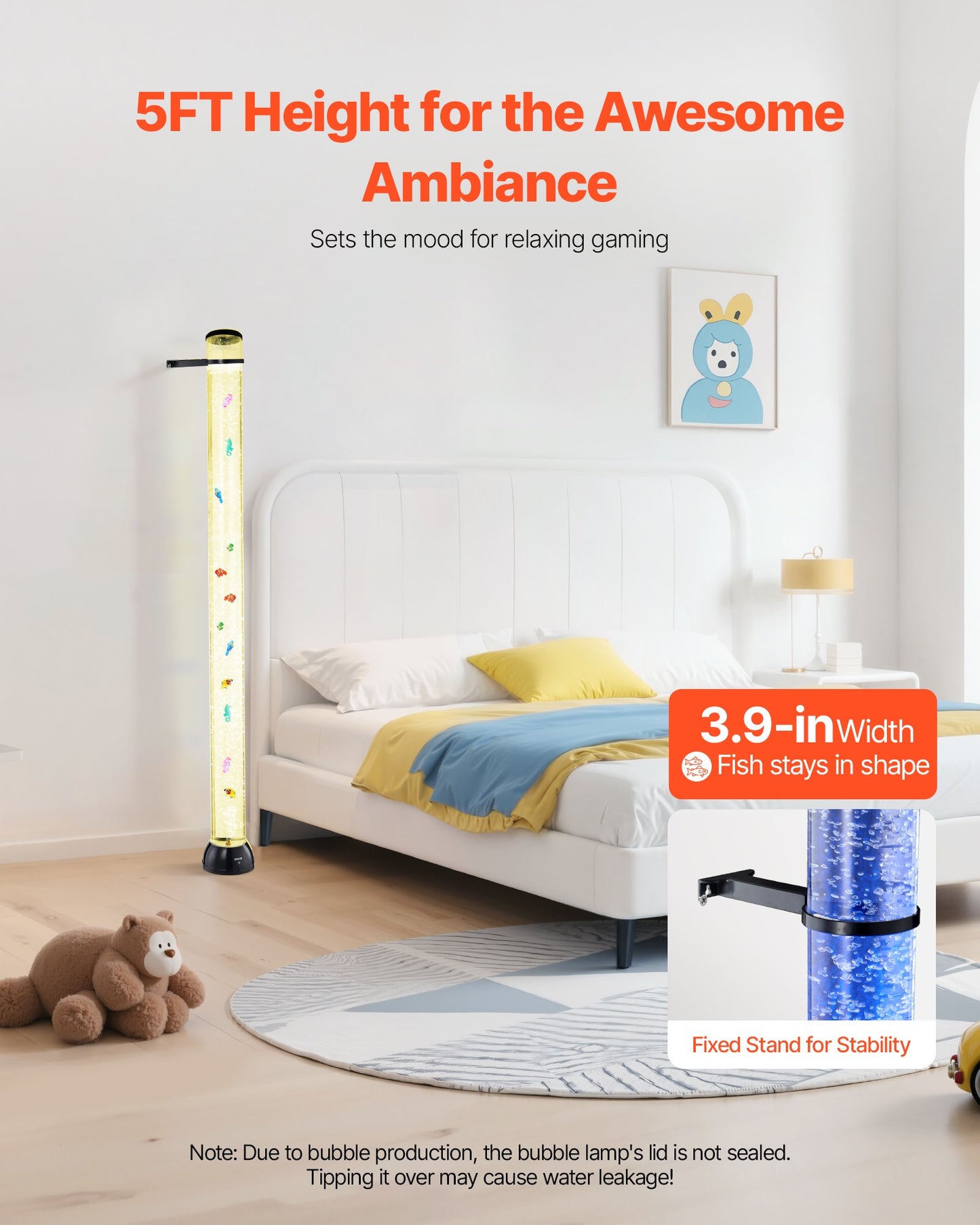 Sensory Bubble Tube Lamp, 5 ft Bubble Fish Tube, Sensory Aquarium Lamp with 10 Floating Fish & 16 Color Effects, Remote Control, Stress Relief Calming Light for Bedroom Living Room Home Decor
