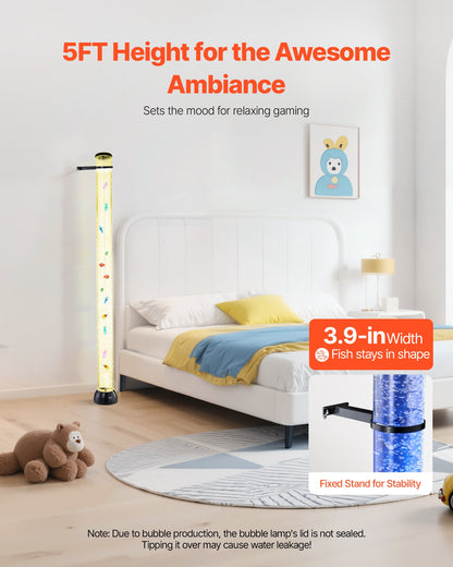 Sensory Bubble Tube Lamp, 5 ft Bubble Fish Tube, Sensory Aquarium Lamp with 10 Floating Fish & 16 Color Effects, Remote Control, Stress Relief Calming Light for Bedroom Living Room Home Decor