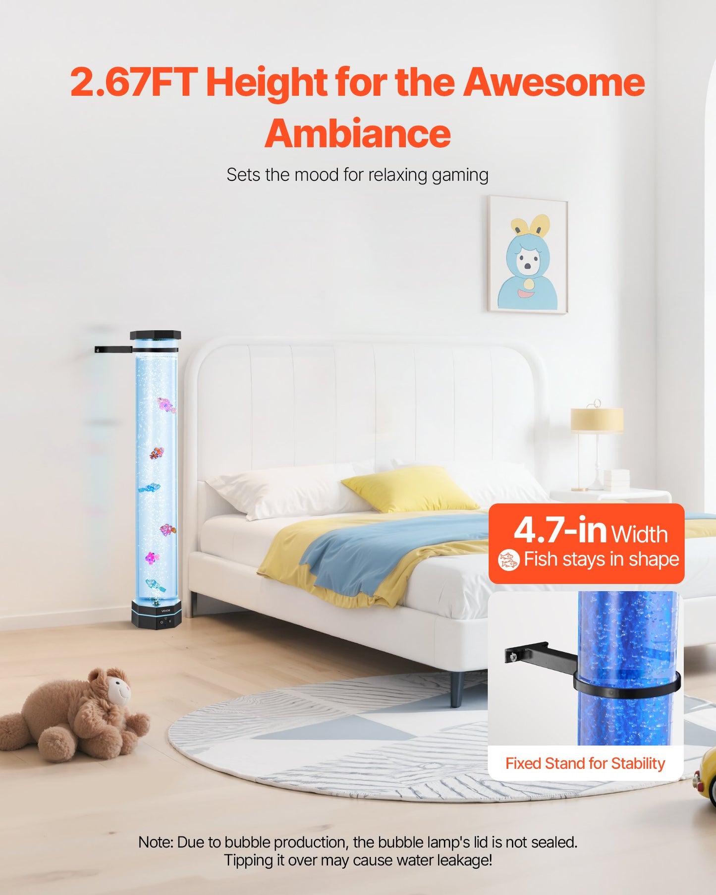 Sensory Bubble Tube Lamp, 2.67 ft Bubble Fish Tube, Sensory Aquarium Lamp with 6 Floating Fish & 16 Color Effects, Remote Control, Stress Relief Calming Light for Bedroom Living Room Home Decor