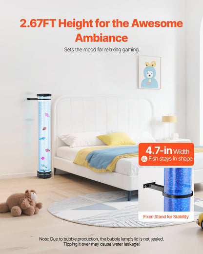 Sensory Bubble Tube Lamp, 2.67 ft Bubble Fish Tube, Sensory Aquarium Lamp with 6 Floating Fish & 16 Color Effects, Remote Control, Stress Relief Calming Light for Bedroom Living Room Home Decor
