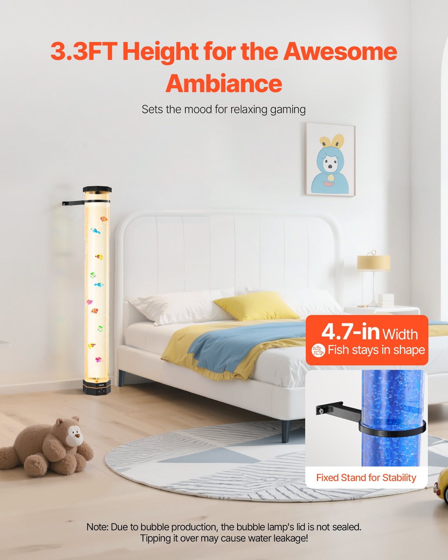 Sensory Bubble Tube Lamp, 3.3 ft Bubble Fish Tube, Sensory Aquarium Lamp with 10 Floating Fish & 16 Color Effects, Remote Control, Stress Relief Calming Light for Bedroom Living Room Home Decor