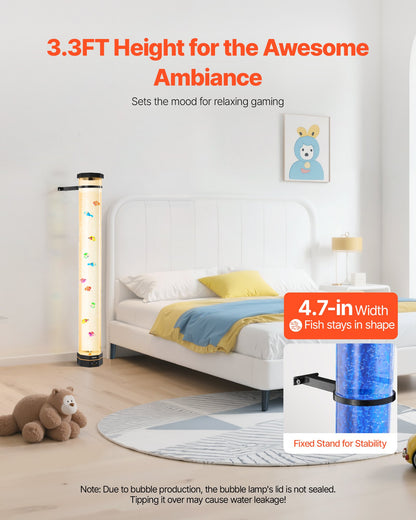 Sensory Bubble Tube Lamp, 3.3 ft Bubble Fish Tube, Sensory Aquarium Lamp with 10 Floating Fish & 16 Color Effects, Remote Control, Stress Relief Calming Light for Bedroom Living Room Home Decor