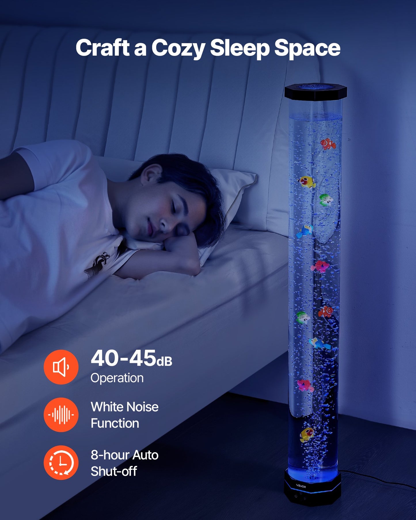 Sensory Bubble Tube Lamp, 3.3 ft Bubble Fish Tube, Sensory Aquarium Lamp with 10 Floating Fish & 16 Color Effects, Remote Control, Stress Relief Calming Light for Bedroom Living Room Home Decor