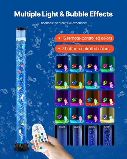 Sensory Bubble Tube Lamp, 4 ft Bubble Fish Tube, Sensory Aquarium Lamp with 10 Floating Fish & 16 Color Effects, Remote Control, Stress Relief Calming Light for Bedroom Living Room Home Decor