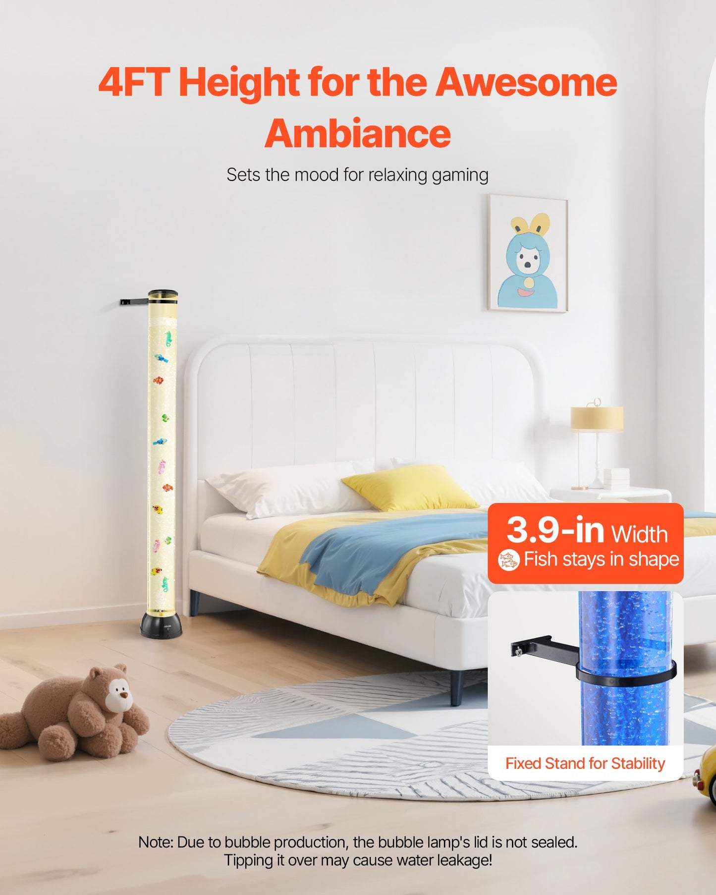 Sensory Bubble Tube Lamp, 4 ft Bubble Fish Tube, Sensory Aquarium Lamp with 10 Floating Fish & 16 Color Effects, Remote Control, Stress Relief Calming Light for Bedroom Living Room Home Decor