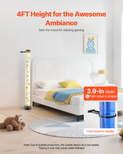 Sensory Bubble Tube Lamp, 4 ft Bubble Fish Tube, Sensory Aquarium Lamp with 10 Floating Fish & 16 Color Effects, Remote Control, Stress Relief Calming Light for Bedroom Living Room Home Decor