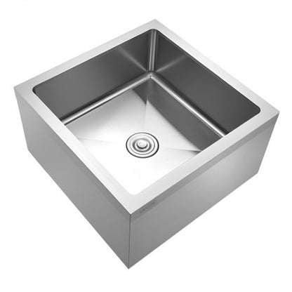 Stainless Steel Floor Mop Sink, 24 x 24 x 13 in, 304 Stainless Steel, with 3-in-1 Filter and Wall-Mounted Bracket, X-Shaped Groove for Quick and Smooth Drainage, for Balcony and Bathroom