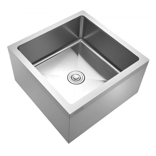 Stainless Steel Floor Mop Sink, 24 x 24 x 13 in, 304 Stainless Steel, with 3-in-1 Filter and Wall-Mounted Bracket, X-Shaped Groove for Quick and Smooth Drainage, for Balcony and Bathroom