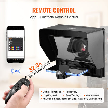 Teleprompter, 10" Aluminum Alloy, Desktop Prompter with Adjustable Spectroscope, Remote Control, for YouTube, Twitch, Zoom, Supports DSLR/Webcam/Smartphone, for Video Recording/Live Streaming