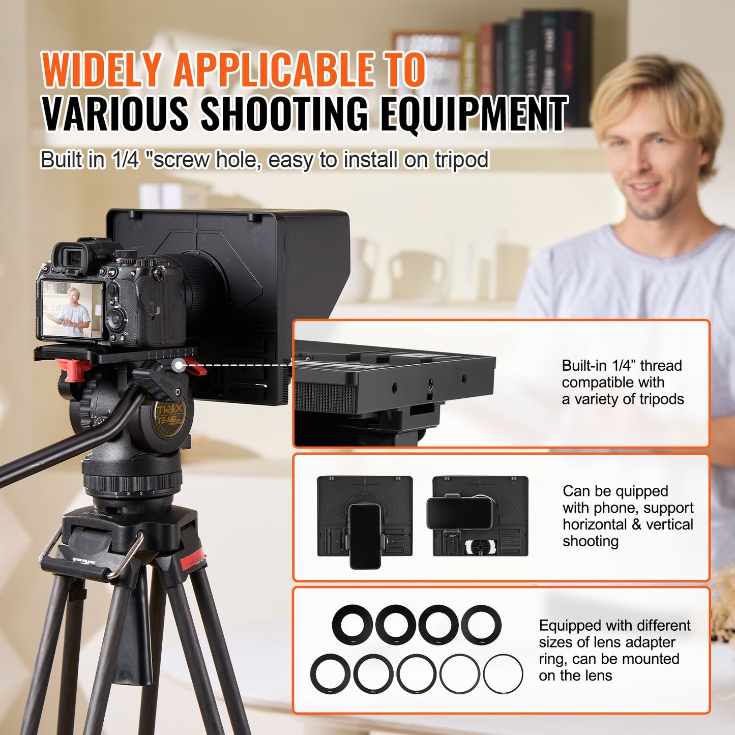 Teleprompter, 10" Aluminum Alloy, Desktop Prompter with Adjustable Spectroscope, Remote Control, for YouTube, Twitch, Zoom, Supports DSLR/Webcam/Smartphone, for Video Recording/Live Streaming