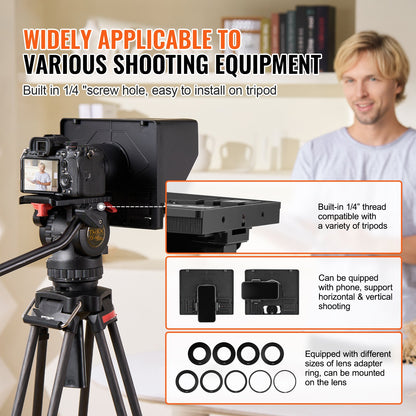 Teleprompter, 10" Aluminum Alloy, Desktop Prompter with Adjustable Spectroscope, Remote Control, for YouTube, Twitch, Zoom, Supports DSLR/Webcam/Smartphone, for Video Recording/Live Streaming