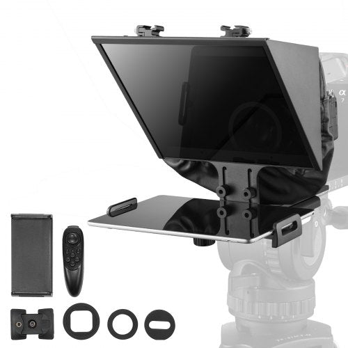 Teleprompter, 13" Aluminum Alloy, Floor Type with Adjustable Angle Spectroscope, Remote Control, for YouTube, Twitch, Zoom, Supports DSLR/Webcam/Smartphone, for Video Recording/Live Streaming