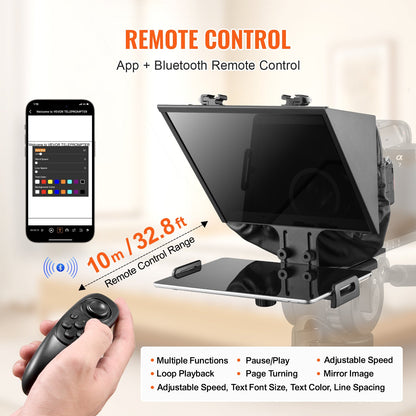 Teleprompter, 13" Aluminum Alloy, Floor Type with Adjustable Angle Spectroscope, Remote Control, for YouTube, Twitch, Zoom, Supports DSLR/Webcam/Smartphone, for Video Recording/Live Streaming