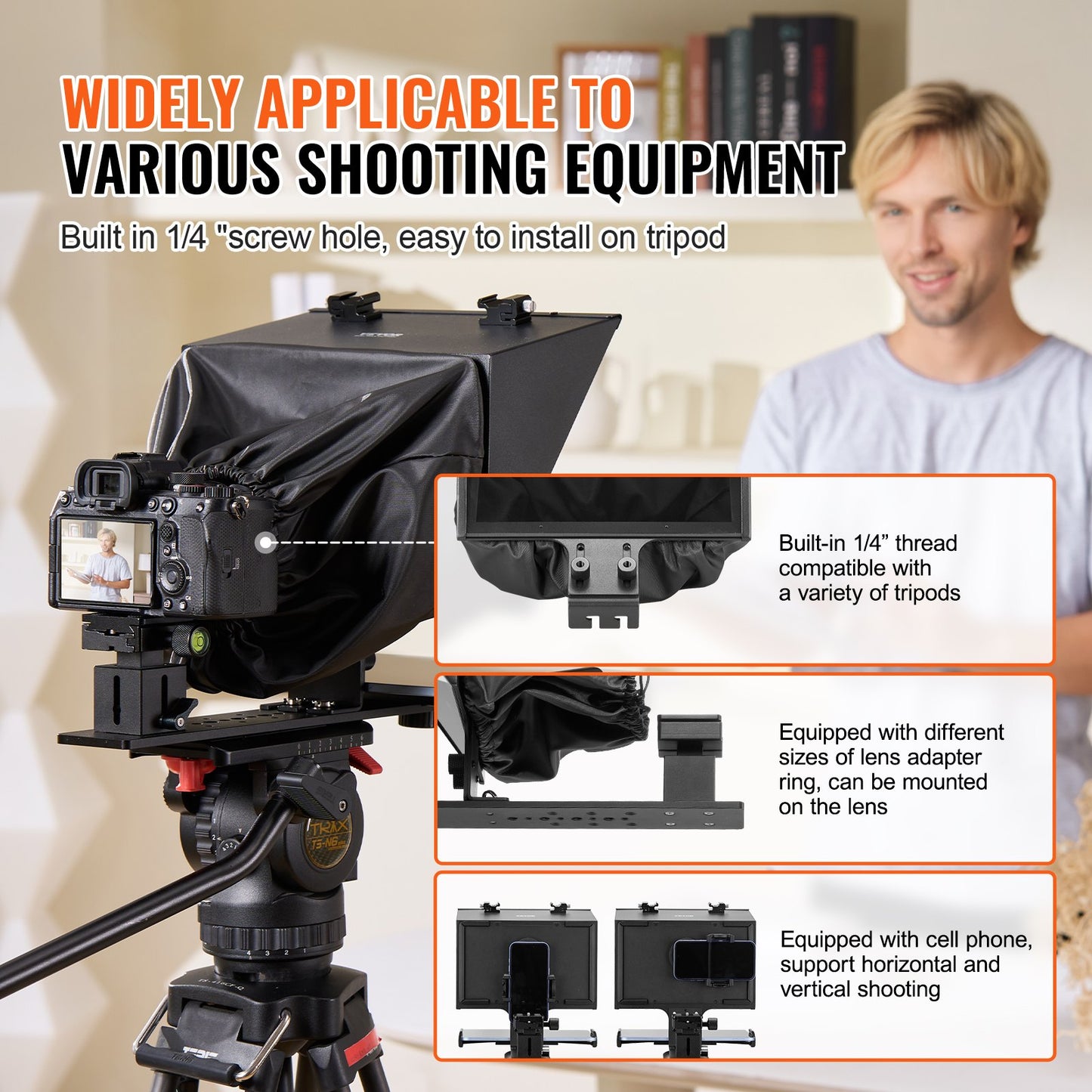 Teleprompter, 13" Aluminum Alloy, Floor Type with Adjustable Angle Spectroscope, Remote Control, for YouTube, Twitch, Zoom, Supports DSLR/Webcam/Smartphone, for Video Recording/Live Streaming