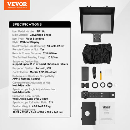 Teleprompter, 13" Aluminum Alloy, Floor Type with Adjustable Angle Spectroscope, Remote Control, for YouTube, Twitch, Zoom, Supports DSLR/Webcam/Smartphone, for Video Recording/Live Streaming