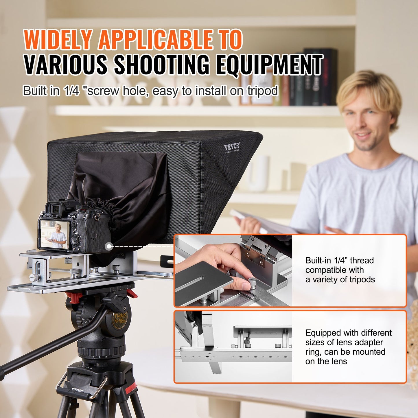 Teleprompter, 16" Aluminum Alloy, Floor Type with Adjustable Angle Spectroscope, Remote Control, for YouTube, Twitch, Zoom, Supports DSLR/Webcam, for Video Recording/Live Streaming