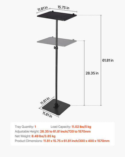 Projector Stand, Projector Floor Stand with Adjustable Height 30.3 to 63.4 inch, 360° Horizontal Rotation Projectors Cart for Meetings, Outdoor Movies, Video Stand, Gimbal Mount or Tray Support