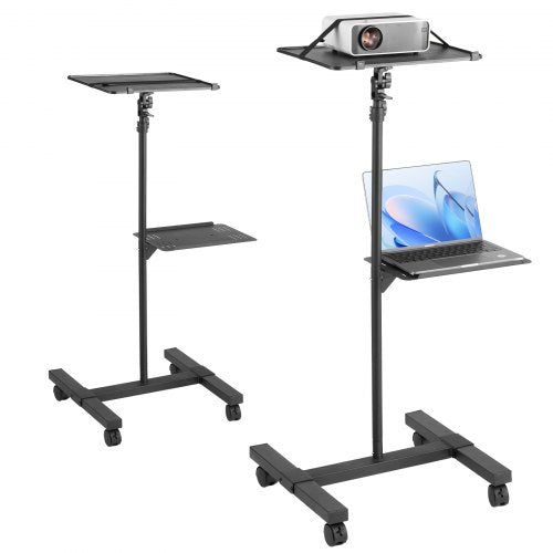 Projector Stand with Wheels, Projector Floor Stand Adjustable Height from 22.8 to 57.3 in, Projector Mount with 2 Trays, Ideal for Outdoor Movies, Home, Office, Stage and Studio, Black