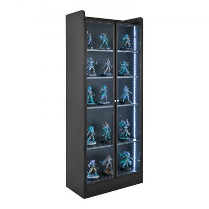 Display Cabinet with Doors, 67 in Tall Lighted Display Case with 2 Adjustable Shelves, 5-Tier Curio Collectibles Storage Cabinet, Bookshelf Bookcase for Pantry Bedroom Living Room Office