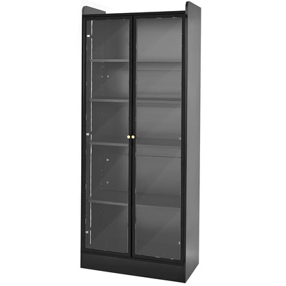 Display Cabinet with Doors, 67 in Tall Lighted Display Case with 2 Adjustable Shelves, 5-Tier Curio Collectibles Storage Cabinet, Bookshelf Bookcase for Pantry Bedroom Living Room Office