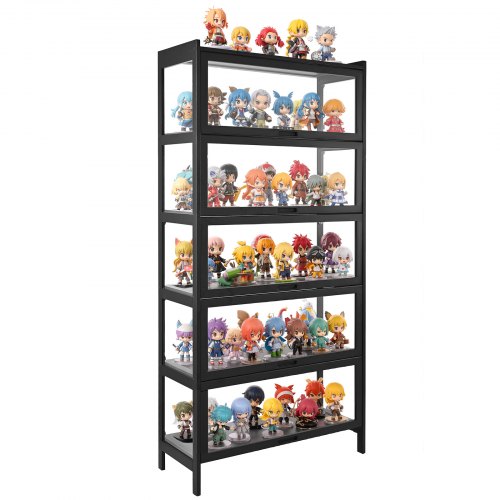 Display Cabinet with Acrylic Doors, 68 in Tall 5-Tier Curio Cabinet, Natural Wooden Fame, Collectibles Toy Organizers Rack & Display Case, Bookshelf for Home, Office, Playroom, Living Room