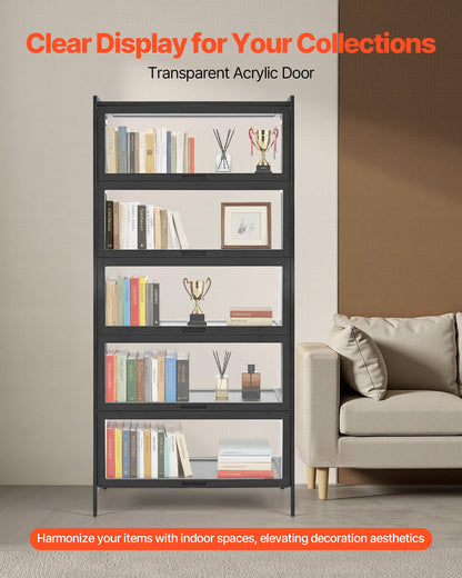 Display Cabinet with Acrylic Doors, 68 in Tall 5-Tier Curio Cabinet, Natural Wooden Fame, Collectibles Toy Organizers Rack & Display Case, Bookshelf for Home, Office, Playroom, Living Room