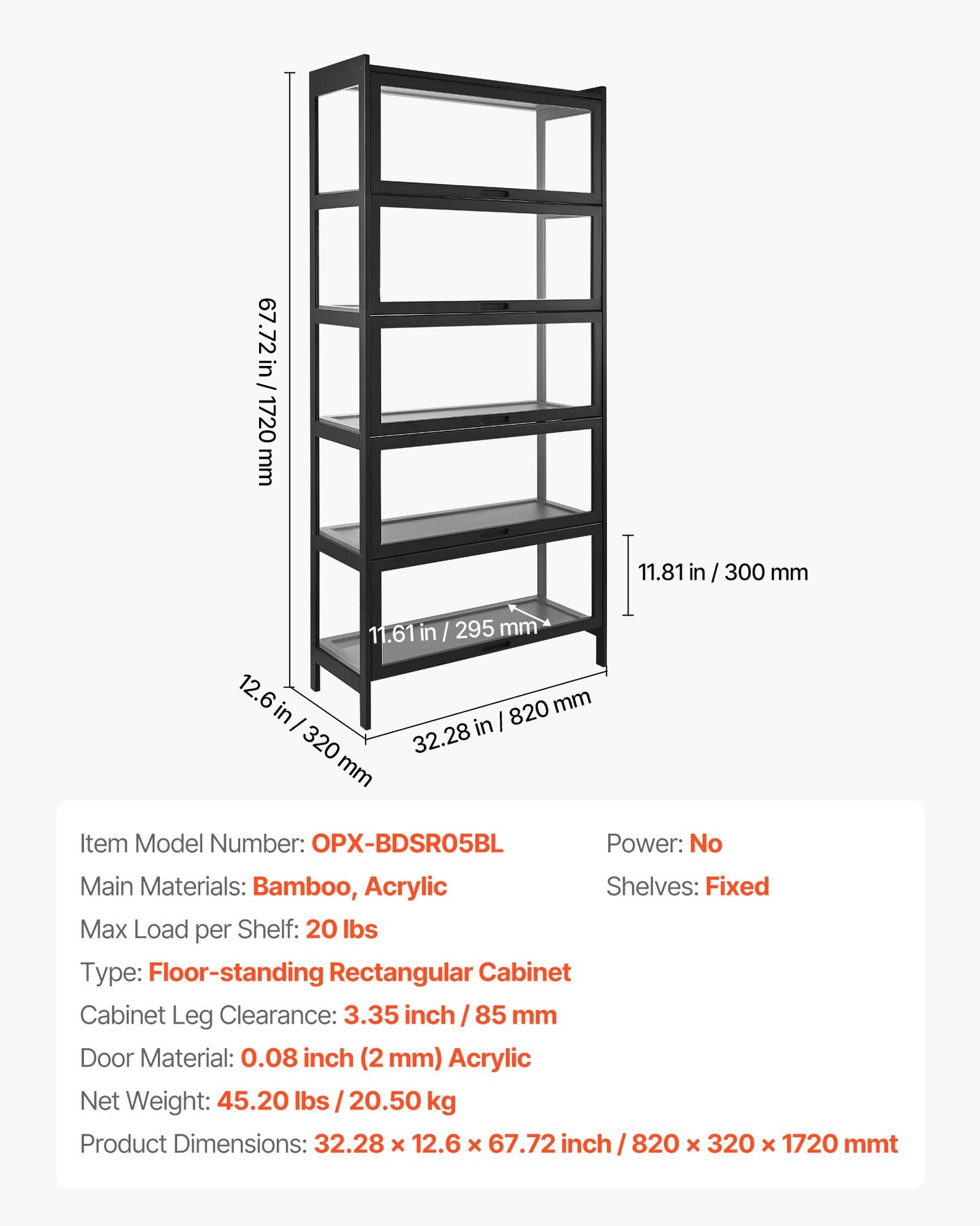 Display Cabinet with Acrylic Doors, 68 in Tall 5-Tier Curio Cabinet, Natural Wooden Fame, Collectibles Toy Organizers Rack & Display Case, Bookshelf for Home, Office, Playroom, Living Room