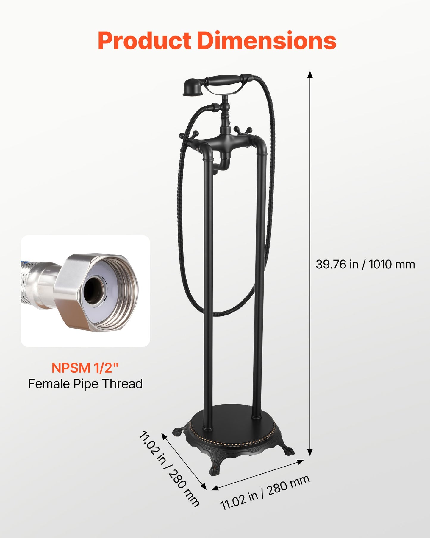 Clawfoot Bathtub Faucet, Freestanding Tub Faucets with Handheld Shower, Vintage Oil-Rubbed Bronze Tub Filler Faucet Shower Kit with 360° Rotation Spout & 59-inch Long Hose for Bathtubs