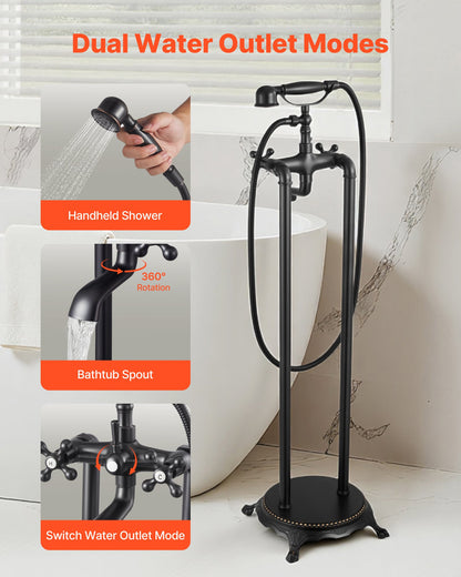 Clawfoot Bathtub Faucet, Freestanding Tub Faucets with Handheld Shower, Vintage Oil-Rubbed Bronze Tub Filler Faucet Shower Kit with 360° Rotation Spout & 59-inch Long Hose for Bathtubs