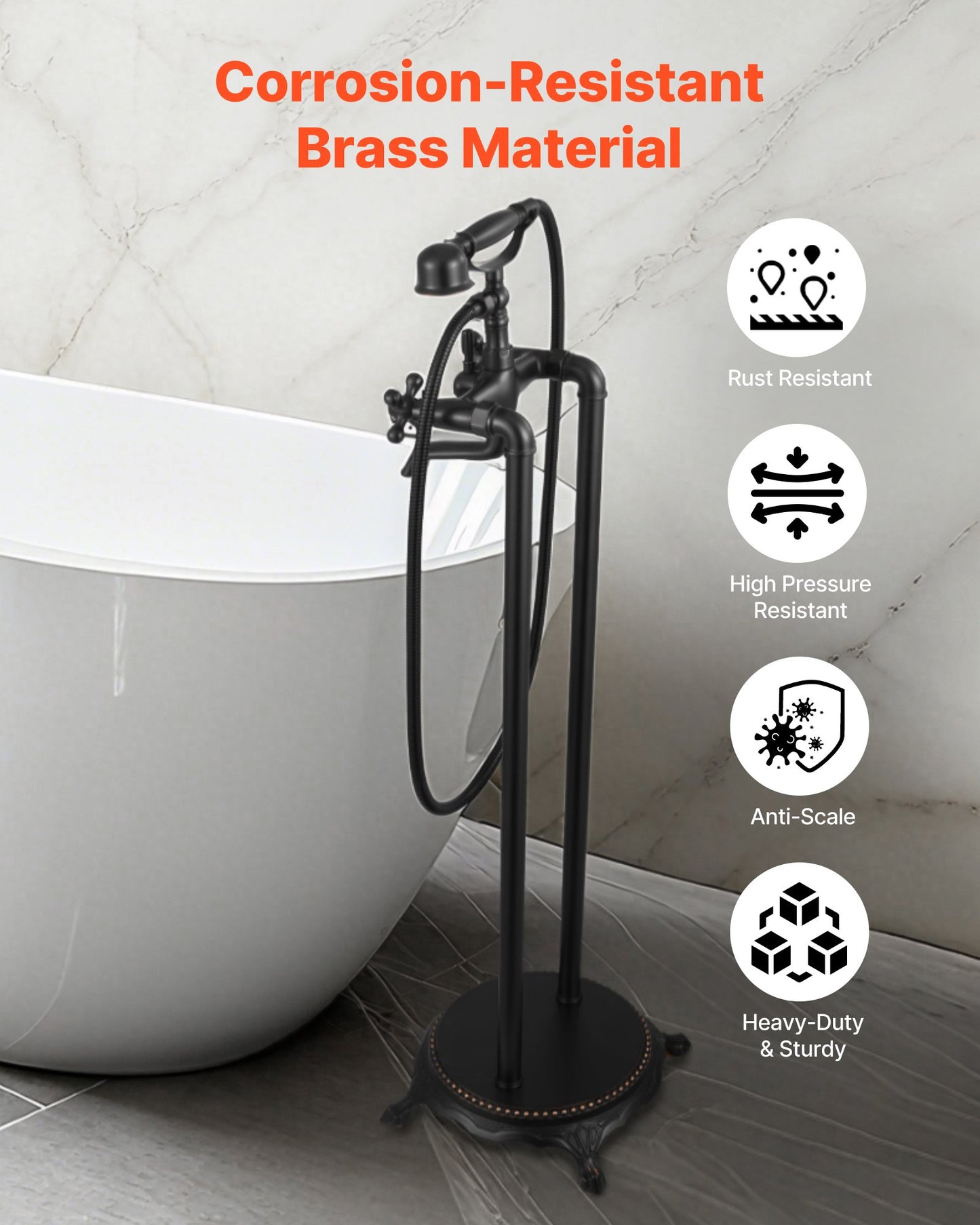 Clawfoot Bathtub Faucet, Freestanding Tub Faucets with Handheld Shower, Vintage Oil-Rubbed Bronze Tub Filler Faucet Shower Kit with 360° Rotation Spout & 59-inch Long Hose for Bathtubs