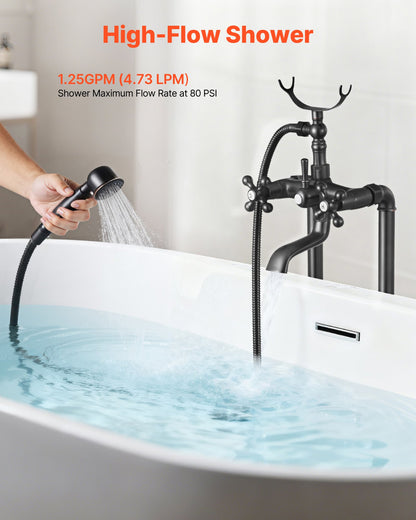 Clawfoot Bathtub Faucet, Freestanding Tub Faucets with Handheld Shower, Vintage Oil-Rubbed Bronze Tub Filler Faucet Shower Kit with 360° Rotation Spout & 59-inch Long Hose for Bathtubs