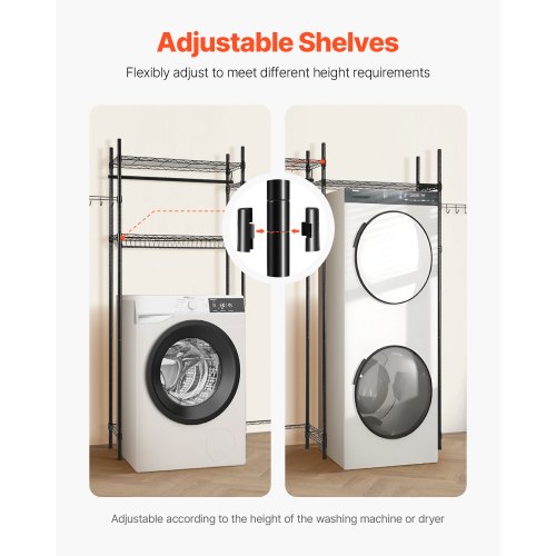 Lagerregal für Waschmaschine und Trockner, zweireihig, 4 Ebenen, Waschmaschinenständer, Schwarz | EU
